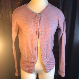 Loft XS cardigan rose pink with dark rose yarn interspersed as dots/wide ribbing